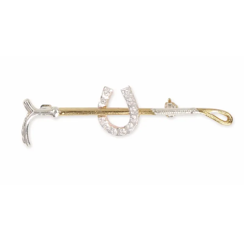 Shires Gold Crop with Small Diamante Horse Shoe Stock Pin